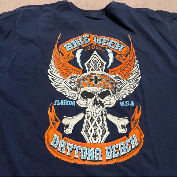 Bike Week Daytona Beach 2018 Navy Blue Short Sleeve graphic Tee Size XL Skull - Picture 7 of 7